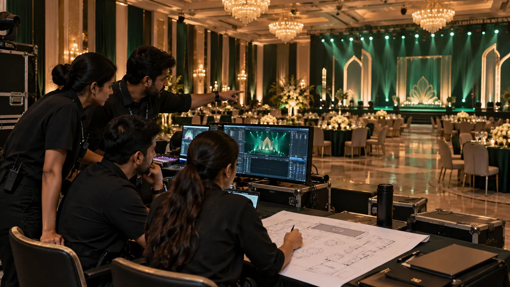 Event team coordinating a live production